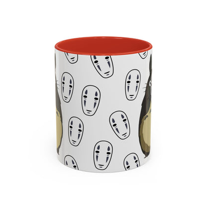 Totoro No Face Mask Accent Mug – Studio Ghibli Color Handle Cup 11oz & 15oz – Cute Anime Crossover Coffee Gift
