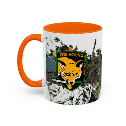 Metal Gear Fox Hound Accent Mug – 11oz & 15oz Colored Handle Coffee Cup – Tactical Gamer Gift for Fans