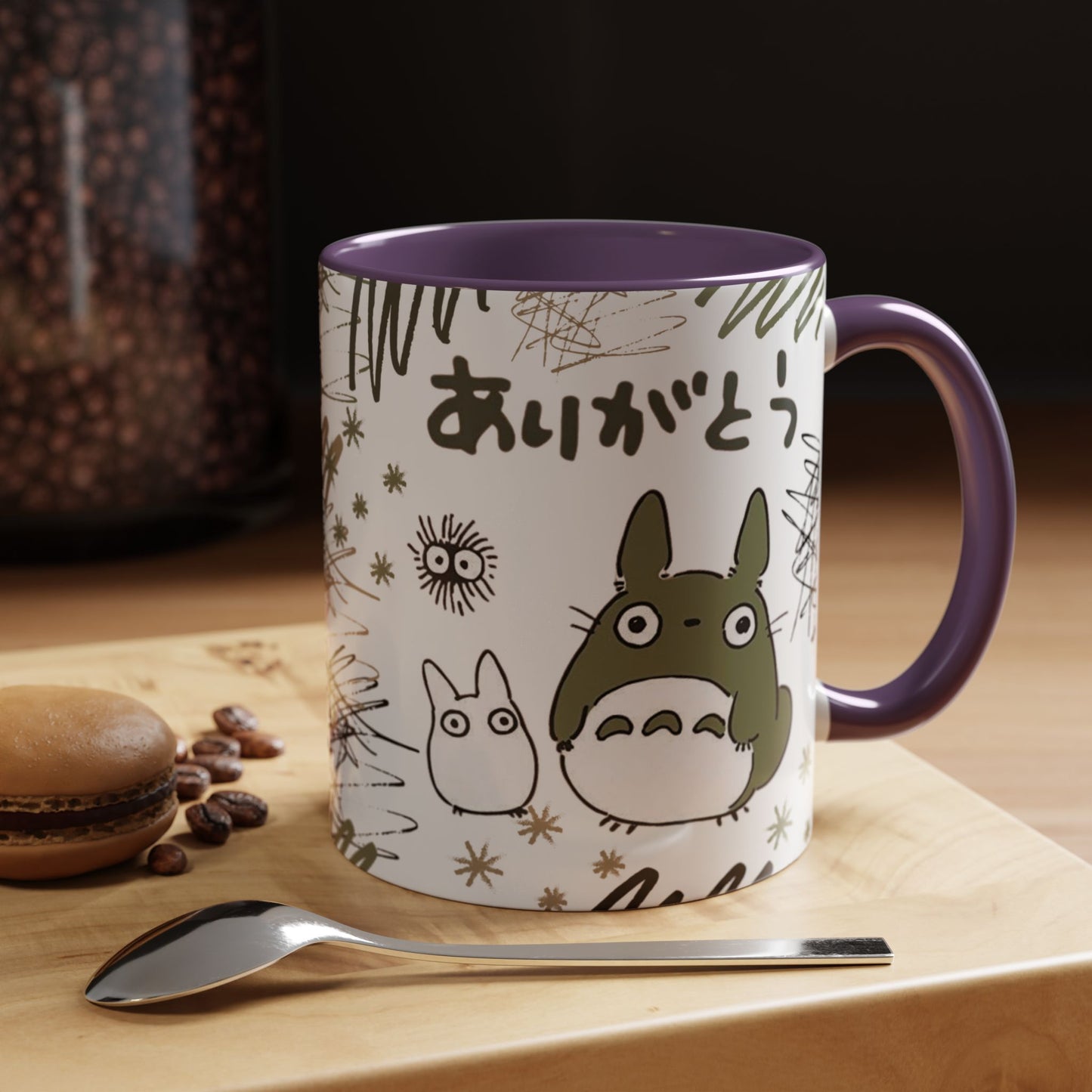 Totoro Sketch Accent Mug – Studio Ghibli Coffee Cup with Colored Handle – 11oz & 15oz Cute Anime Mug