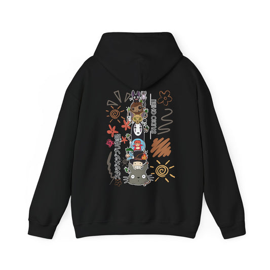 Studio Ghibli Back Print Hoodie – 100% Cotton Sketch Design Featuring Iconic Anime Characters
