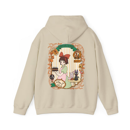 Kiki Happy Back Print Hoodie – 100% Cotton Studio Ghibli Kiki’s Delivery Service Hoodie for Anime Fans