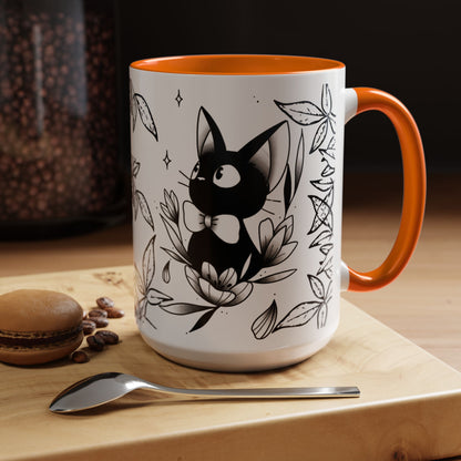Jiji Cat Studio Ghibli Mug – 11oz & 15oz Accent Handle Coffee Cup – Cute Kiki’s Delivery Service Gift