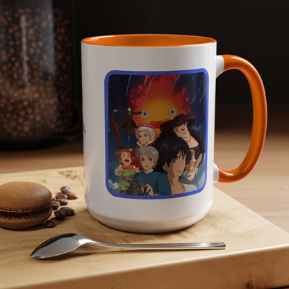 Howl’s Moving Castle Accent Mug – Ghibli Collage Color Handle Cup 11oz & 15oz – Anime Coffee Mug Featuring Howl & Calcifer