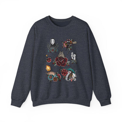 Studio Ghibli Characters Sweatshirt – 100% Cotton Anime Crewneck Featuring Iconic Ghibli Heroes