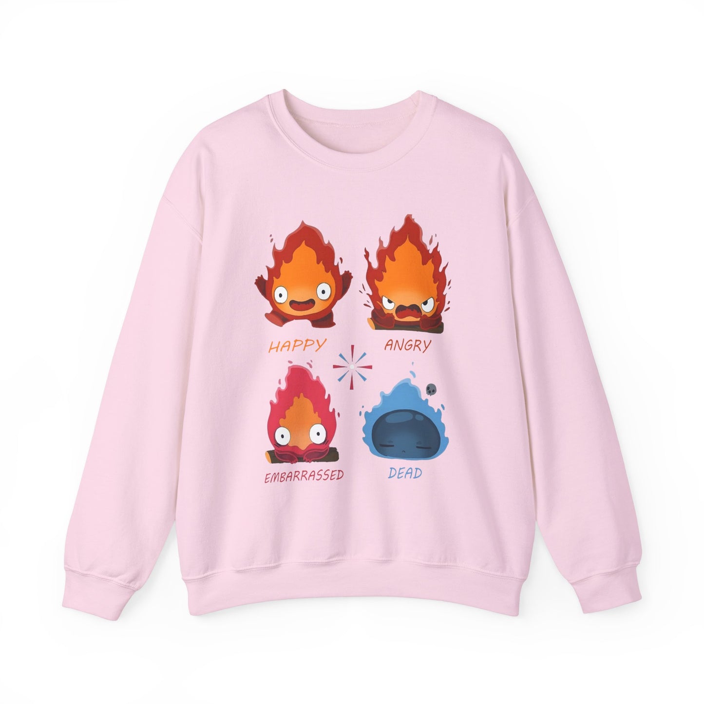 Calcifer Funny Faces Sweatshirt – 100% Cotton Howl’s Moving Castle Pullover for Studio Ghibli Fans