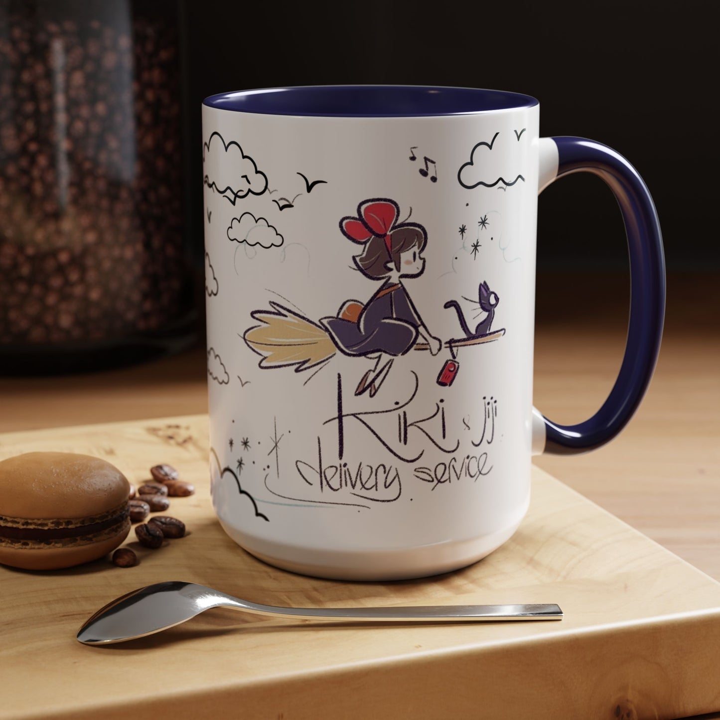Kiki's Delivery Service Sketch Accent Mug – Studio Ghibli Ceramic Cup – 11oz & 15oz Anime Gift