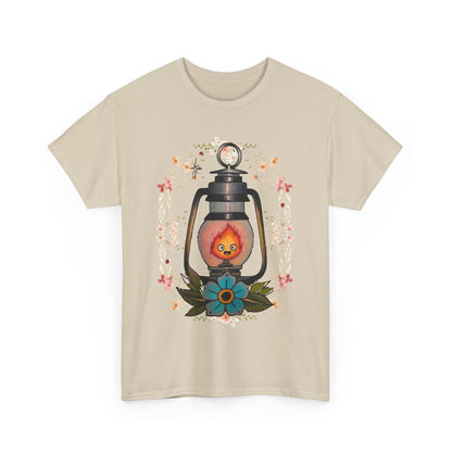 Calcifer Lamp Flowers T-Shirt – 100% Cotton Howl’s Moving Castle Inspired Tee for Anime Fans