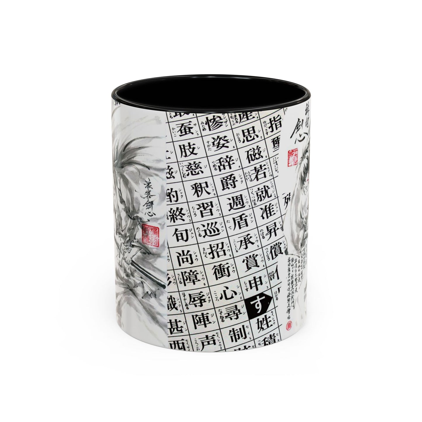 Rurouni Kenshin Kanji Accent Mug – Samurai Anime Color Handle Cup 11oz & 15oz – Japanese Sword Art Gift