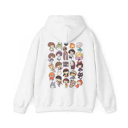 Chibi Studio Ghibli Characters Back Print Hoodie – 100% Cotton Anime Pullover for Ghibli Fans
