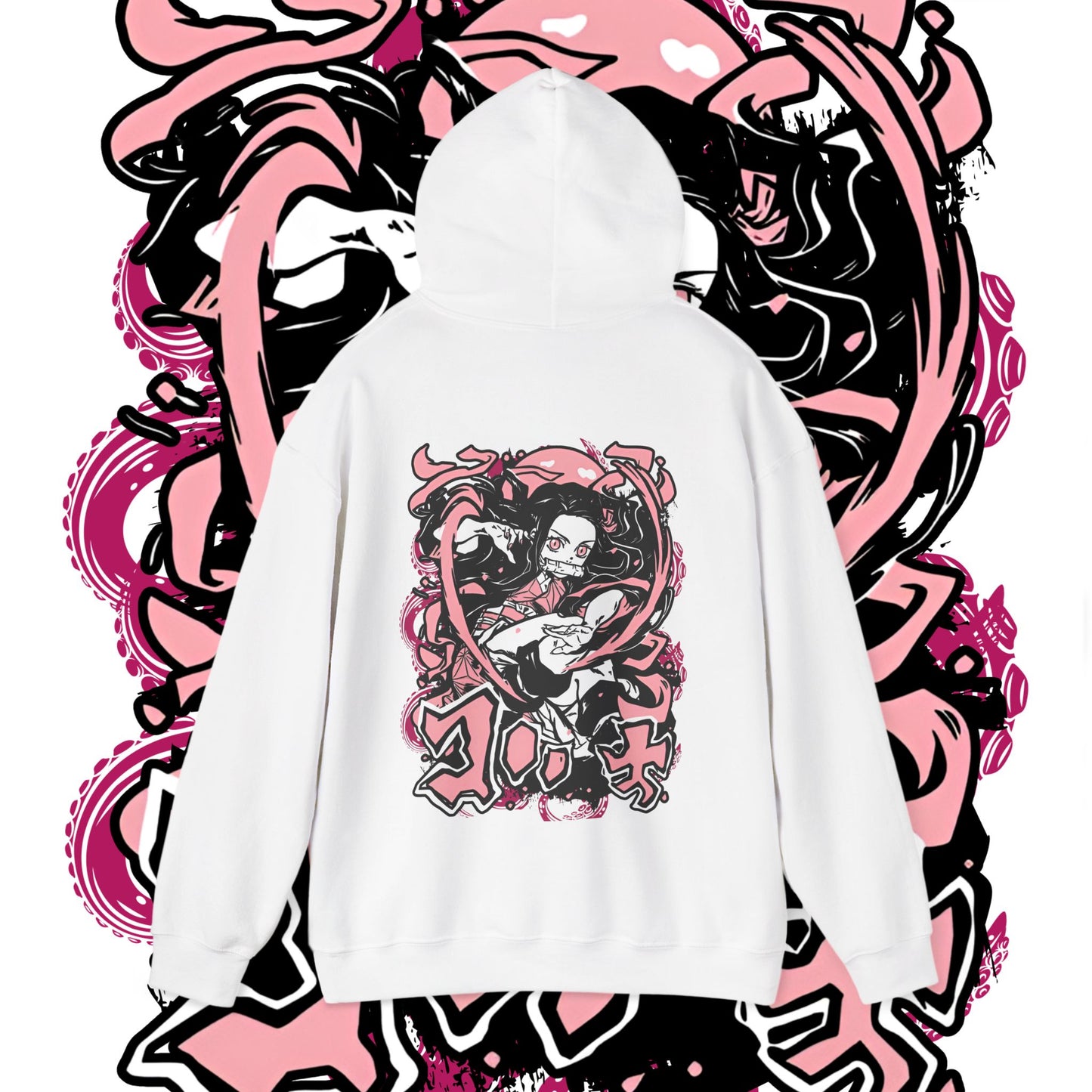Nezuko Kamado Back Print Hoodie | Demon Slayer Waifu Art | 100% Cotton Anime Hoodie