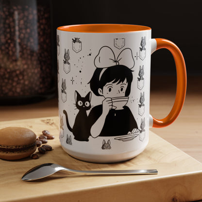 Kiki's Delivery Service Coffee Mug – Studio Ghibli Accent Handle Cup – 11oz & 15oz Anime Gift