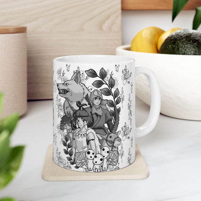 Princess Mononoke Black and White Mug – Studio Ghibli Ceramic Coffee Cup – 11oz & 15oz Anime Gift for Ghibli Fans