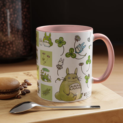 Totoro Green Accent Mug – Studio Ghibli Color Handle Coffee Cup – 11oz & 15oz Ceramic Gift for Anime Fans
