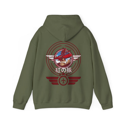 Porco Rosso Aviator Hoodie with Back Print – 100% Cotton Studio Ghibli Pilot Anime Sweatshirt