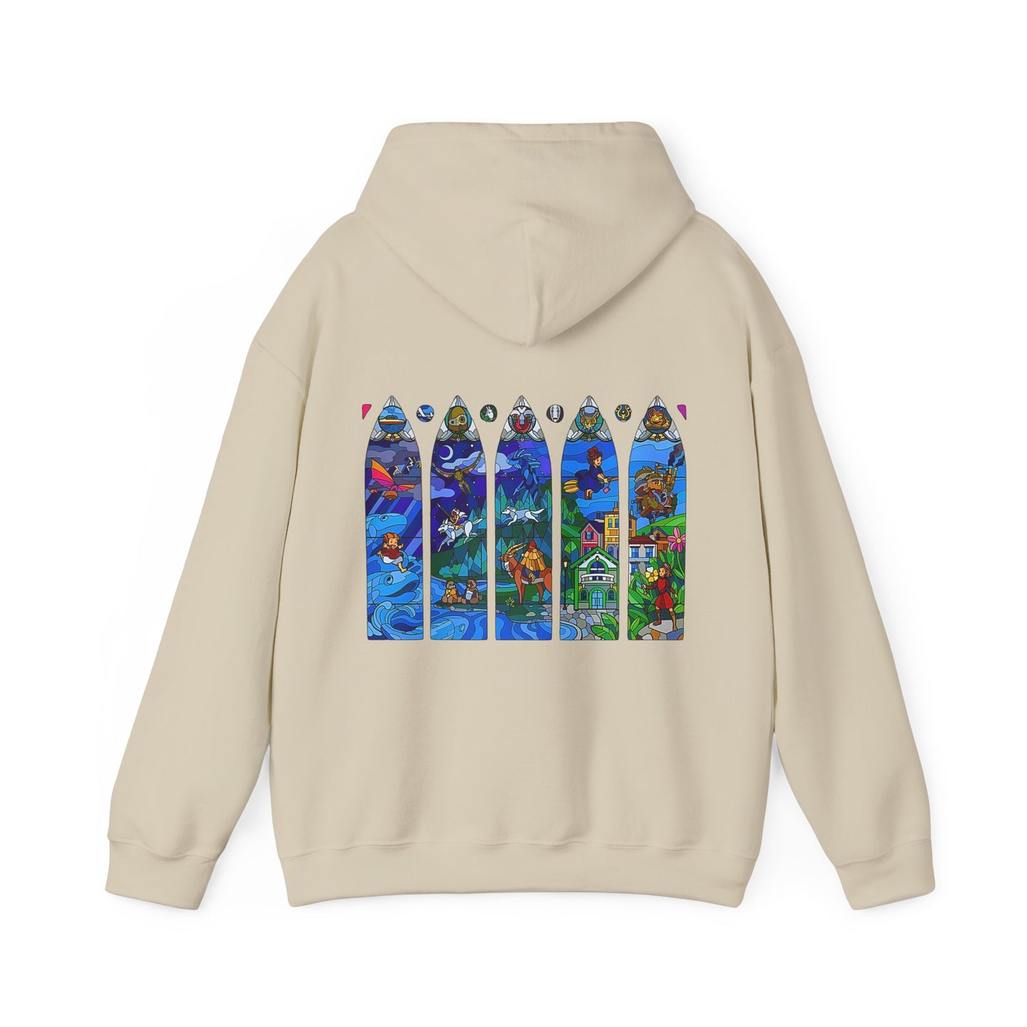 Studio Ghibli Stained Glass Back Print Hoodie – 100% Cotton Anime Hoodie with Vitral-Inspired Design