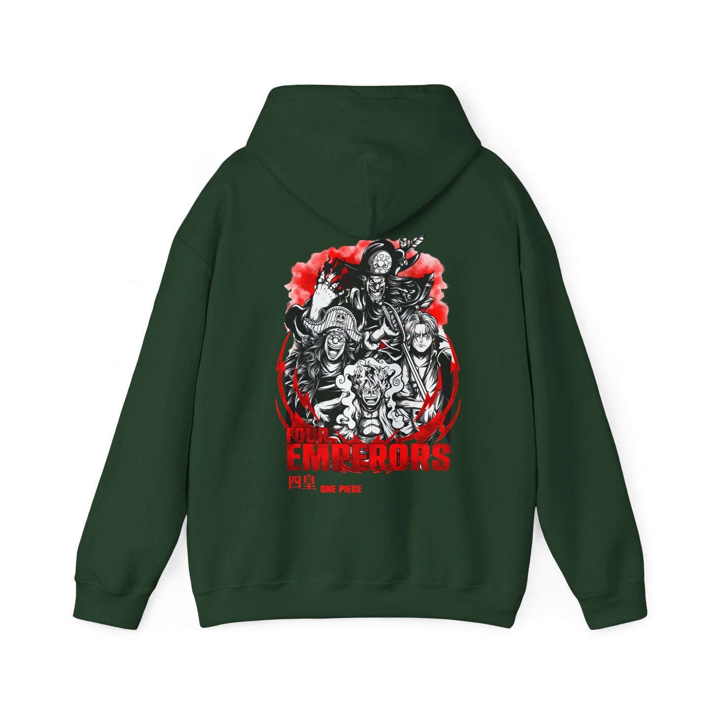 Four Emperors One Piece Back Print Hoodie – 100% Cotton Anime Pullover Featuring Yonko Legends
