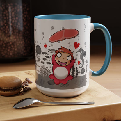 Ponyo Ham Accent Handle Mug – Studio Ghibli Coffee Cup – 11oz & 15oz Anime Gift for Fans