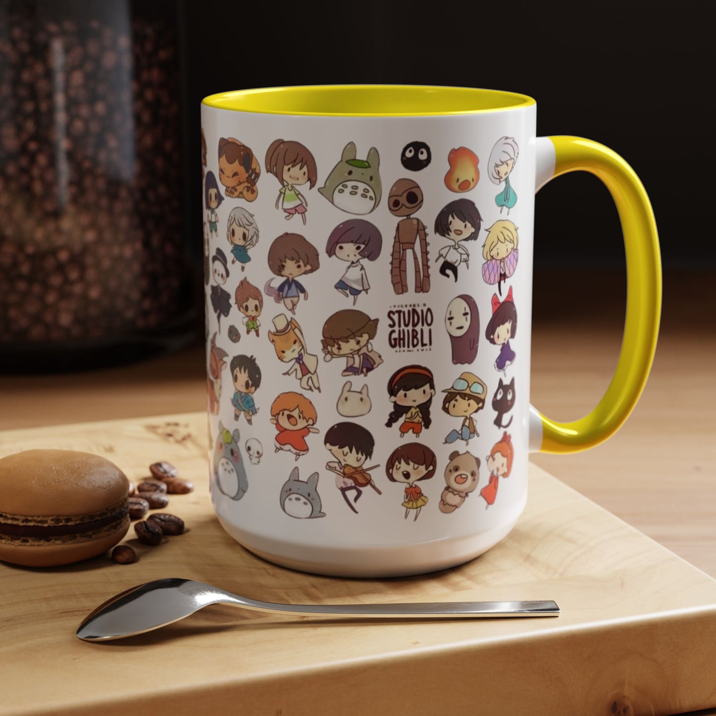 Studio Ghibli Chibi Characters Accent Mug – Color Handle Anime Cup – 11oz & 15oz Gift for Ghibli Fans