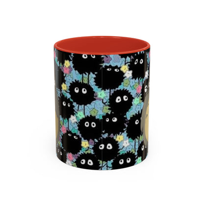 Totoro & Soot Sprites Accent Mug – Studio Ghibli Color Handle Cup – 11oz & 15oz Ceramic Anime Gift