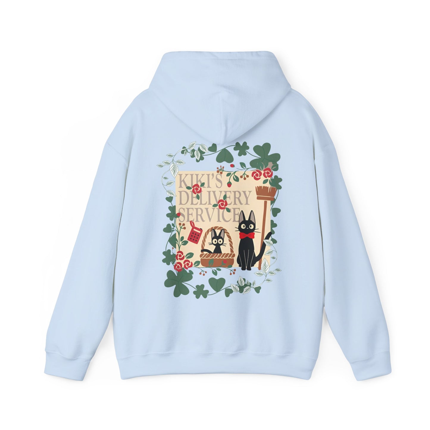 Kiki’s Delivery Service Back Print Hoodie – 100% Cotton Studio Ghibli Hoodie Featuring Kiki and Jiji