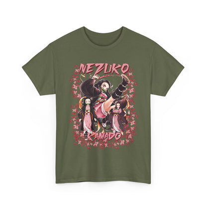 Nezuko Kamado Pink Flowers T-Shirt – 100% Cotton Demon Slayer Anime Tee
