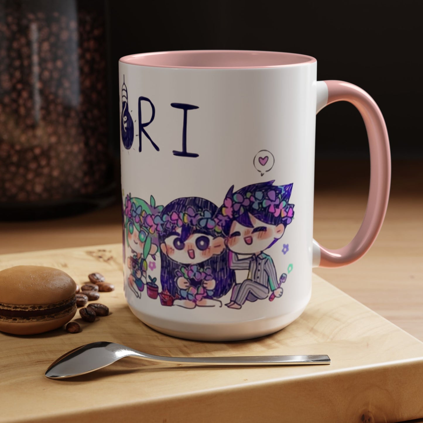 Family Omori Accent Handle Mug – 11oz & 15oz Color Handle Ceramic Cup – Cute Indie Game Gift for Omori Fans