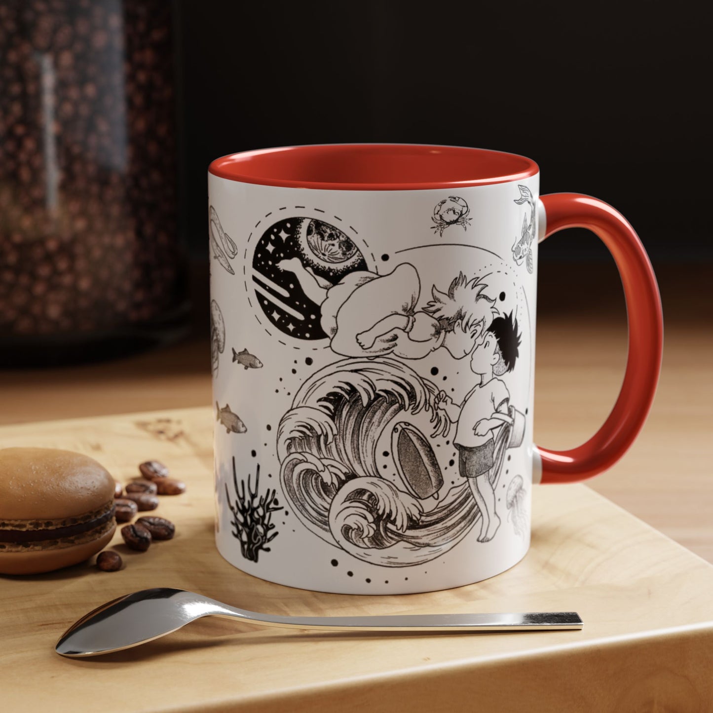 Ponyo World Sea Accent Mug – Studio Ghibli Color Handle Cup 11oz & 15oz – Ocean Anime Coffee Gift