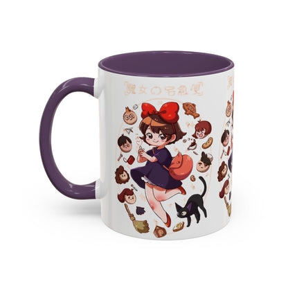 Kiki’s Delivery Service Accent Mug – Stained Glass Anime Cup 11oz & 15oz – Ghibli Inspired Color Handle Mug