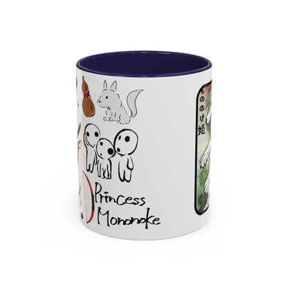 Princess Mononoke Accent Mug – Ghibli Collage Color Handle Cup 11oz & 15oz – Fantasy Anime Gift with San & Kodama