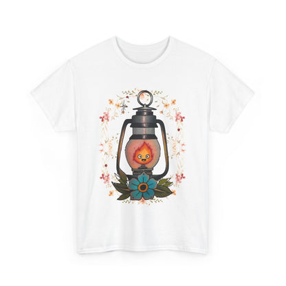 Calcifer Lamp Flowers T-Shirt – 100% Cotton Howl’s Moving Castle Inspired Tee for Anime Fans