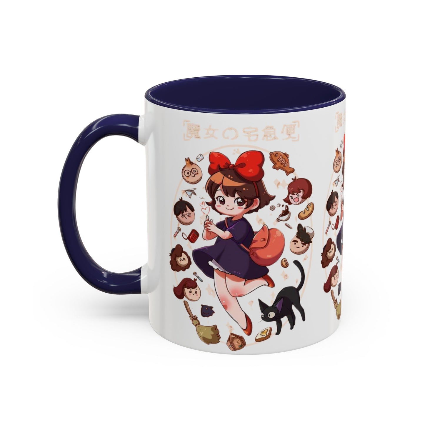 Kiki’s Delivery Service Accent Mug – Stained Glass Anime Cup 11oz & 15oz – Ghibli Inspired Color Handle Mug