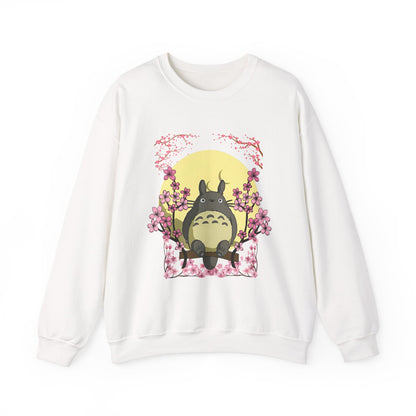 Totoro Sakura Moon Sweatshirt – Cozy 100% Cotton Studio Ghibli Cherry Blossom Pullover