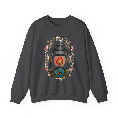 Calcifer Lamp Flowers Sweatshirt – Cozy 100% Cotton Howl’s Moving Castle Anime Pullover