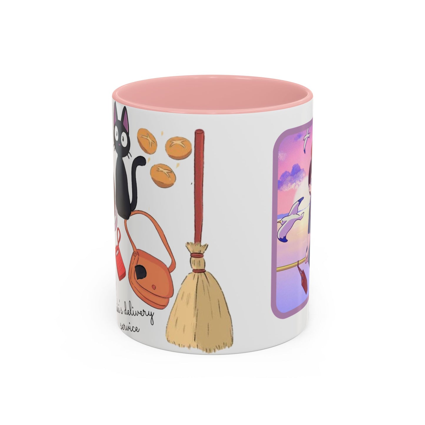 Jiji Funny Accent Mug – Kiki’s Delivery Service Color Handle Cup 11oz & 15oz – Cute Ghibli Cat Anime Gift