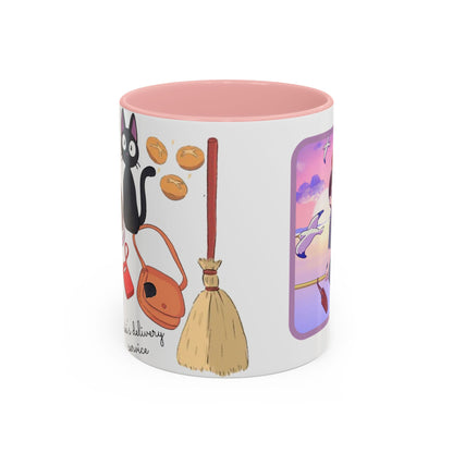 Jiji Funny Accent Mug – Kiki’s Delivery Service Color Handle Cup 11oz & 15oz – Cute Ghibli Cat Anime Gift