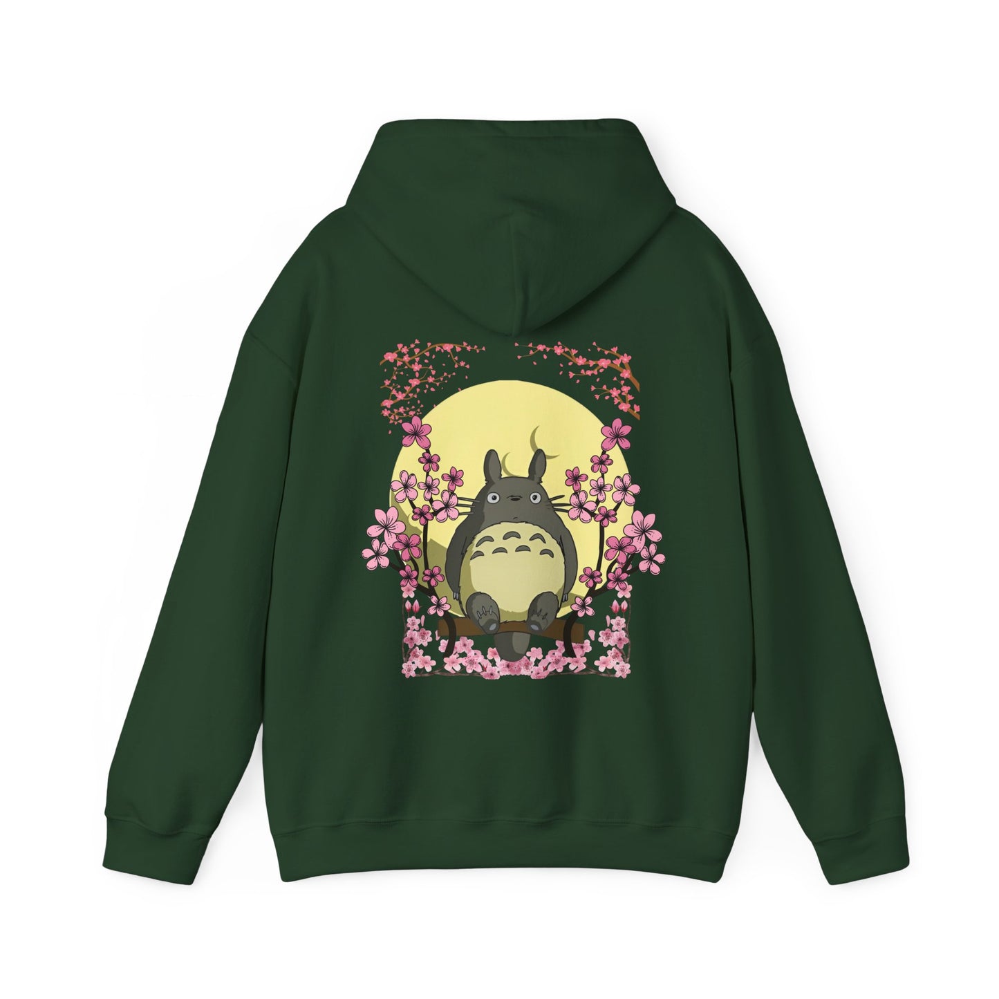 Totoro Sakura Moon Back Print Hoodie – 100% Cotton Studio Ghibli-Inspired Cherry Blossom Pullover