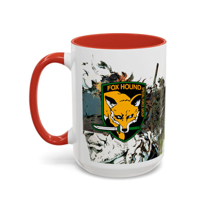 Metal Gear Fox Hound Accent Mug – 11oz & 15oz Colored Handle Coffee Cup – Tactical Gamer Gift for Fans