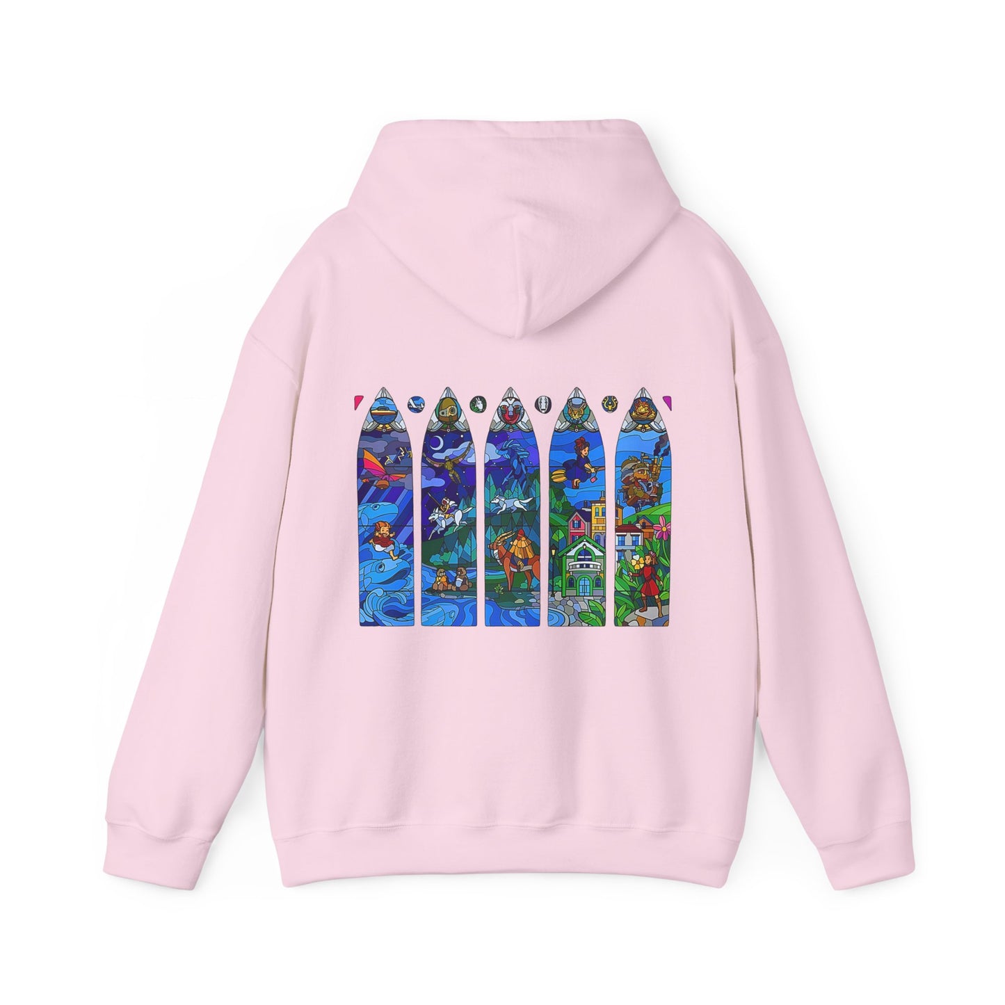 Studio Ghibli Stained Glass Back Print Hoodie – 100% Cotton Anime Hoodie with Vitral-Inspired Design