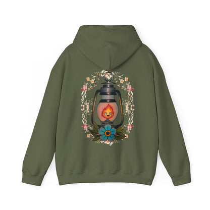 Calcifer Lamp Flowers Back Print Hoodie – 100% Cotton Studio Ghibli Inspired Sweatshirt