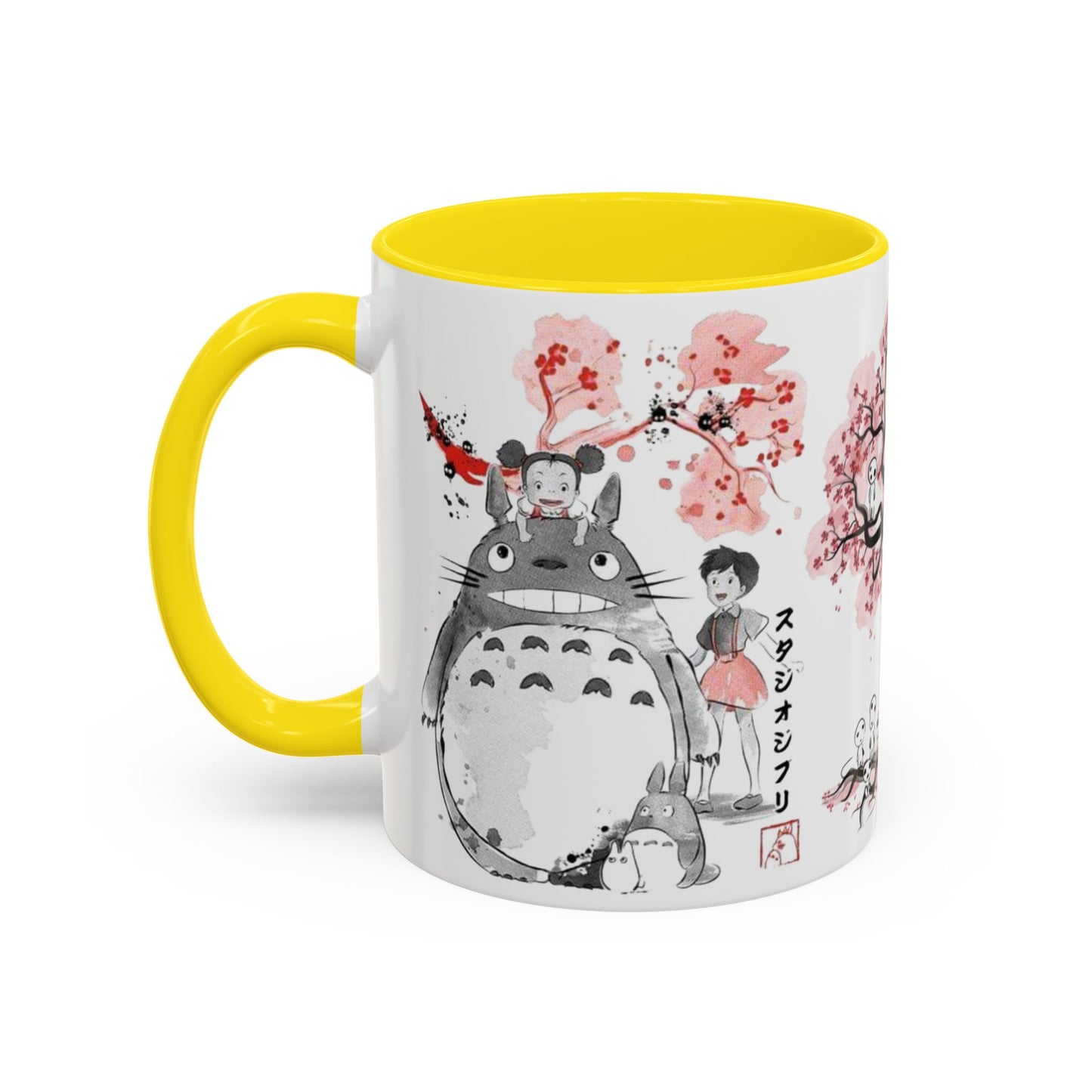 Totoro Sakura Forest Accent Mug – Color Handle Anime Cup 11oz & 15oz – Studio Ghibli Aesthetic Gift