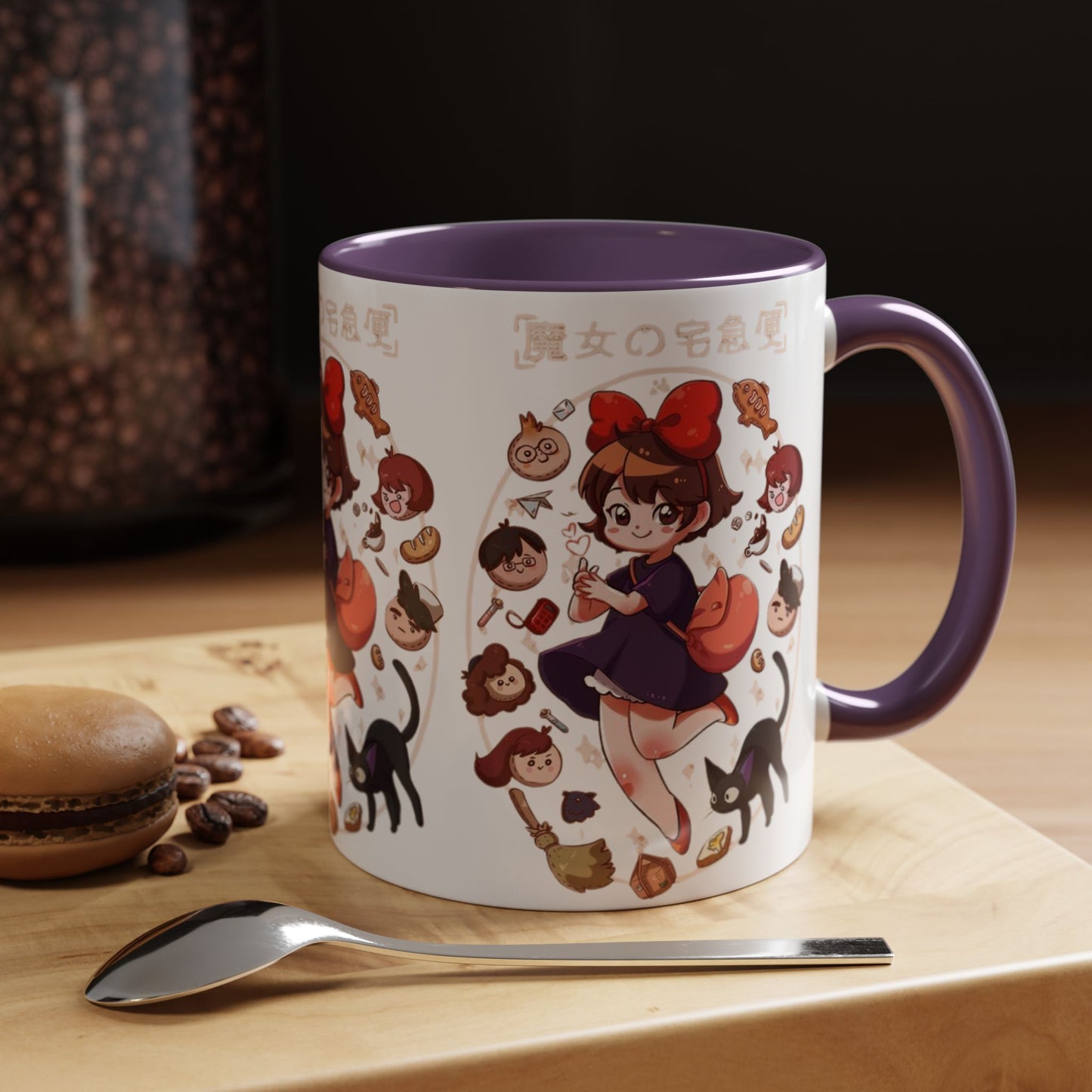 Kiki’s Delivery Service Accent Mug – Stained Glass Anime Cup 11oz & 15oz – Ghibli Inspired Color Handle Mug