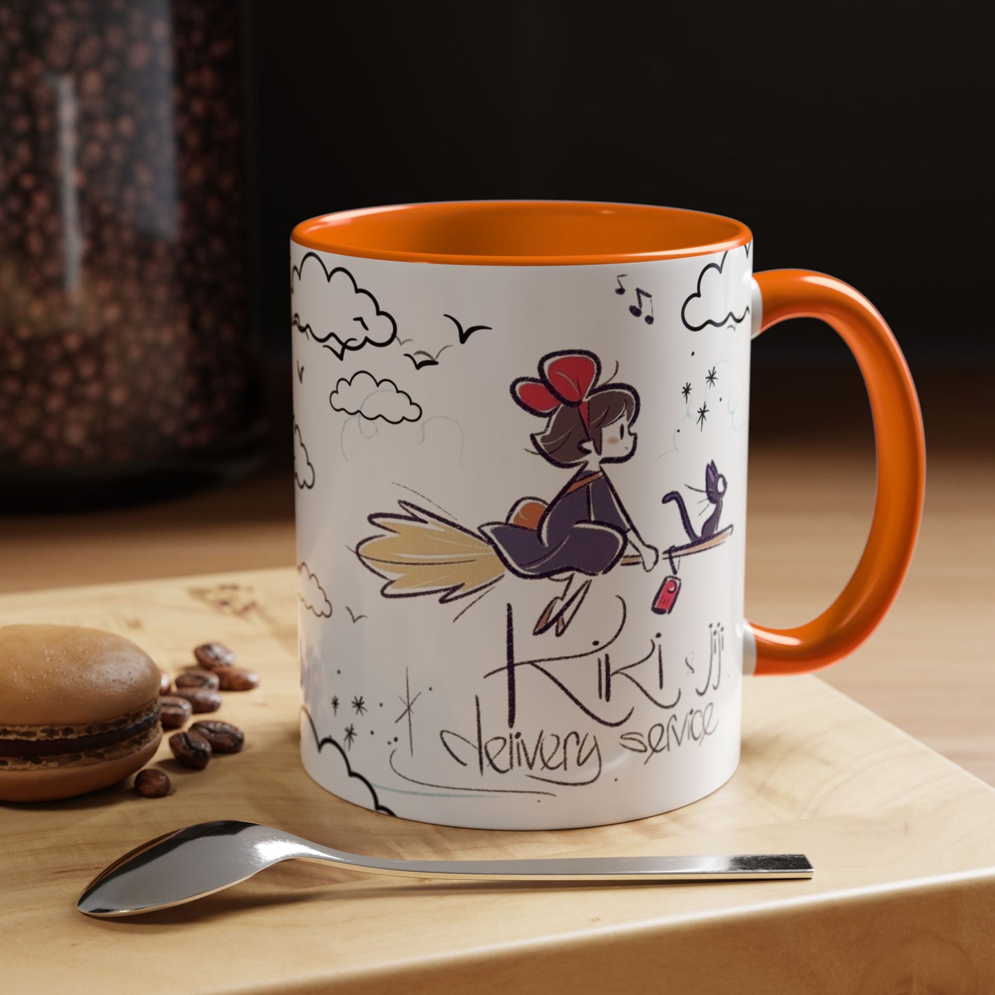 Kiki's Delivery Service Sketch Accent Mug – Studio Ghibli Ceramic Cup – 11oz & 15oz Anime Gift
