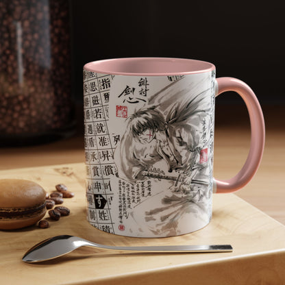 Rurouni Kenshin Kanji Accent Mug – Samurai Anime Color Handle Cup 11oz & 15oz – Japanese Sword Art Gift