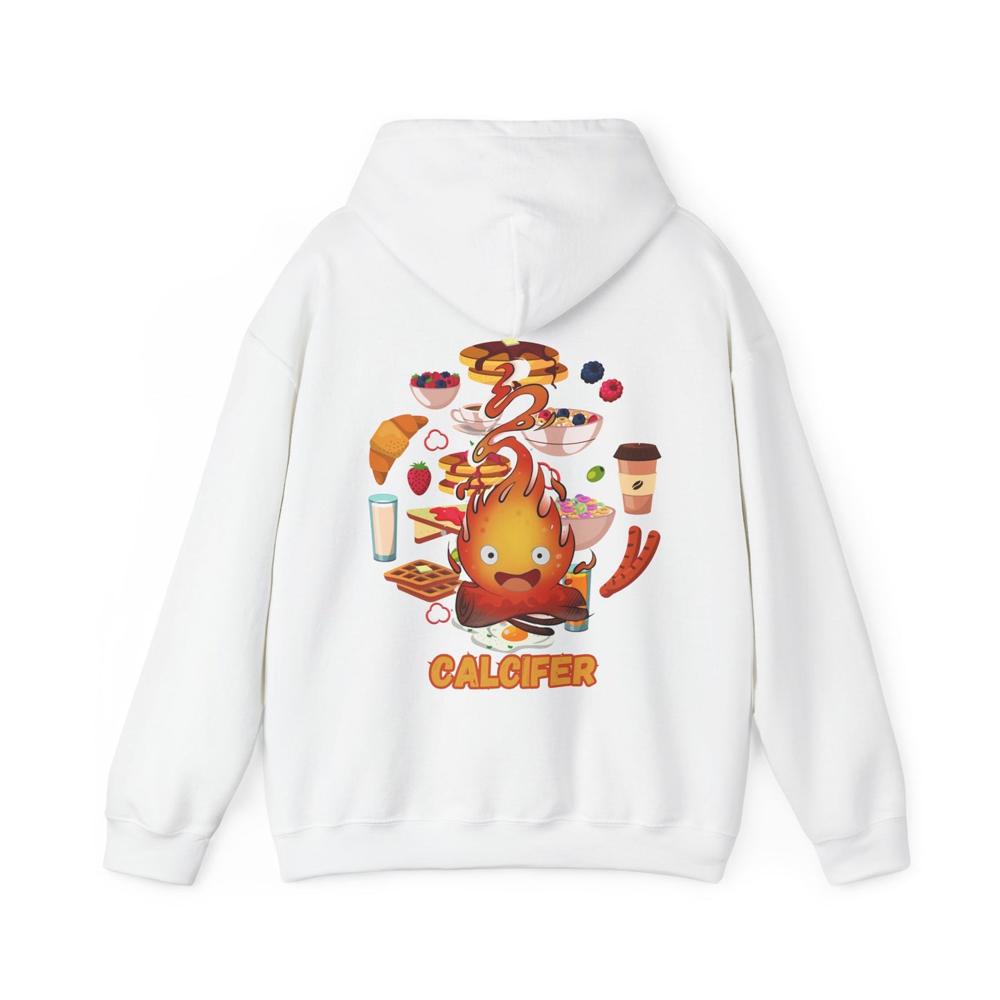 "Calcifer Breakfast Demon Hoodie – 100% Cotton, Studio Ghibli Inspired Back Print Sweatshirt"