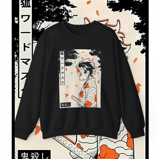 Tanjiro Kamado Mask Warrior Sweatshirt | 100% Cotton Anime Pullover | Demon Slayer Apparel
