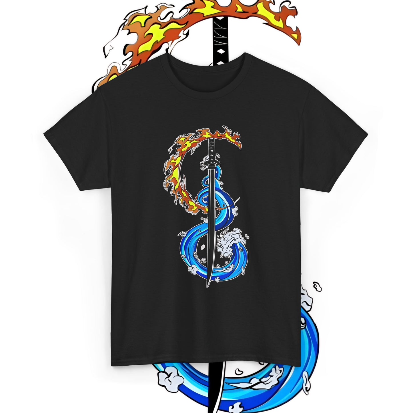 Demon Slayer Tanjiro Fire & Water Sword Style T-Shirt | 100% Cotton Anime Tee