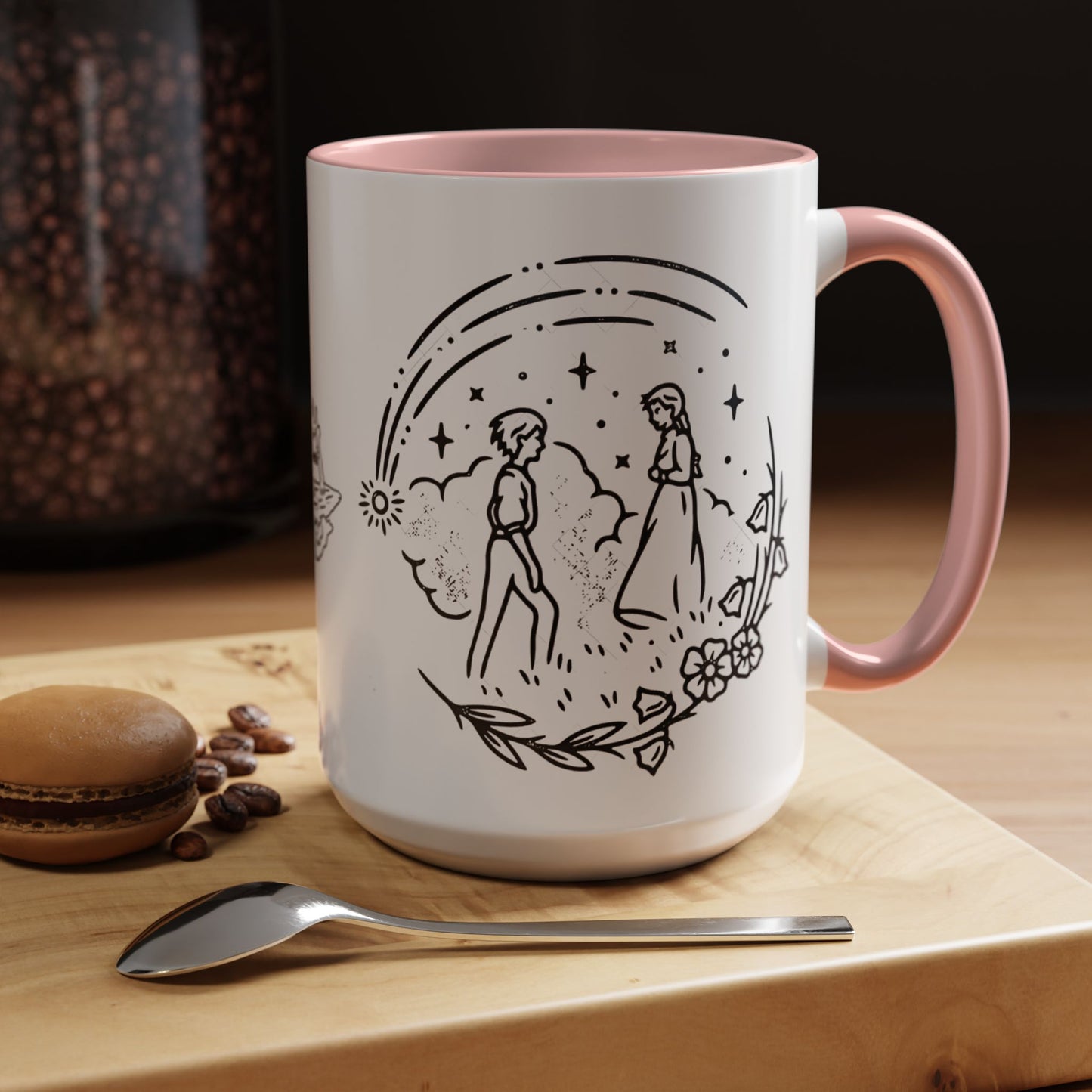 Calcifer Accent Mug – Howl’s Moving Castle Cup with Colored Handle – Studio Ghibli Gift 11oz & 15oz