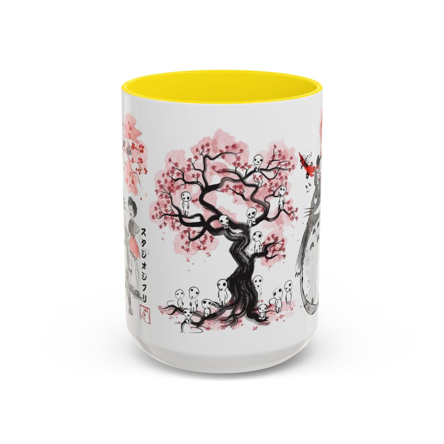 Totoro Sakura Forest Accent Mug – Color Handle Anime Cup 11oz & 15oz – Studio Ghibli Aesthetic Gift