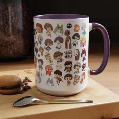 Studio Ghibli Chibi Characters Accent Mug – Color Handle Anime Cup – 11oz & 15oz Gift for Ghibli Fans