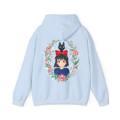 Kiki’s Delivery Service Floral Back Print Hoodie – 100% Cotton Studio Ghibli Anime Sweatshirt